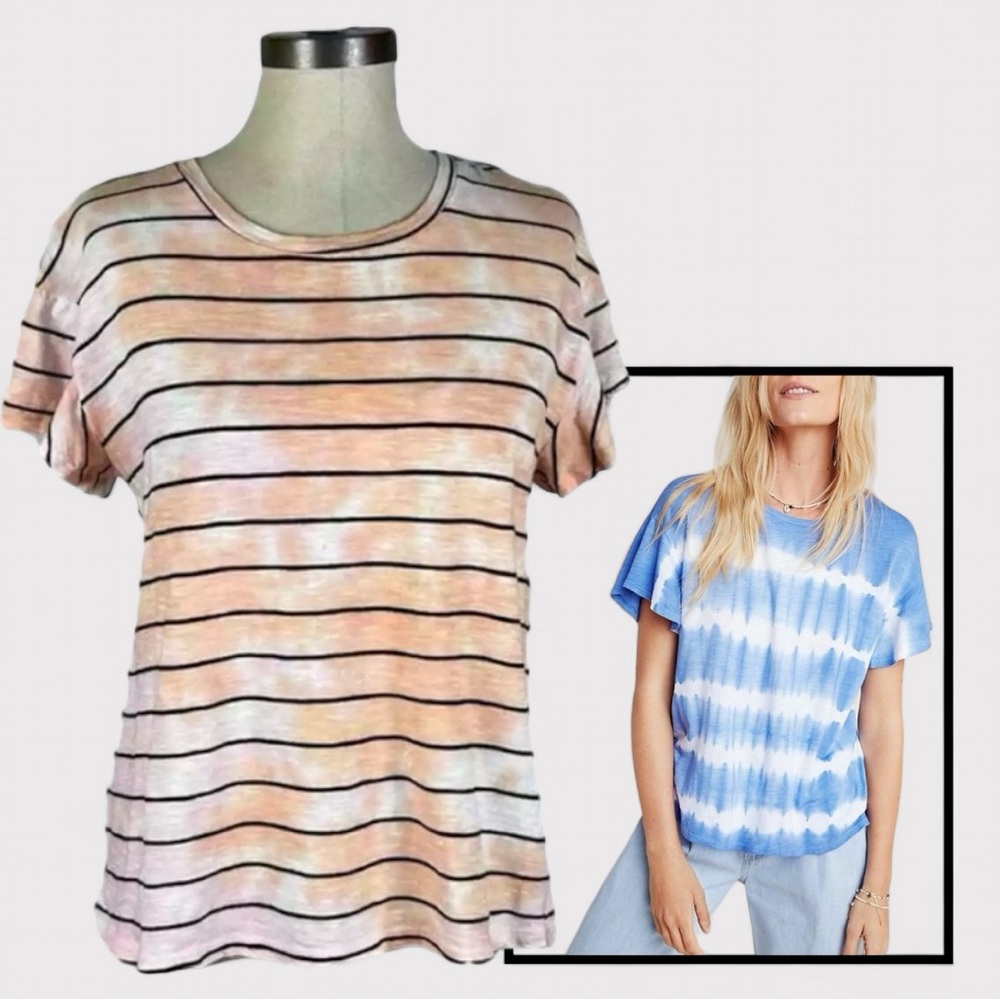 t.la Anthropologie Tie Dye Print Striped Short Sleeve Crewneck T-Shirt